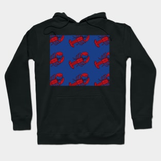 Red Lobsters on Blue Background Lobster Sea Life Animal Social Distancing FaceMask Hoodie